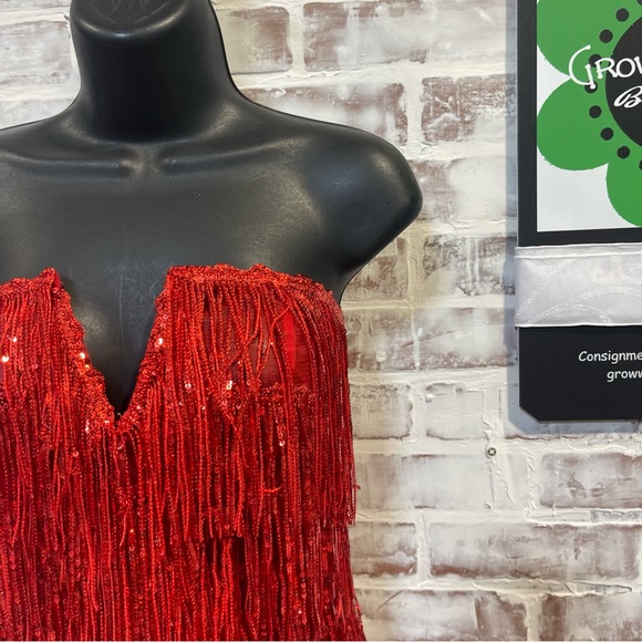 Luxxel Vibrant Red sequin fringe hoco Dress large - Picture 2 of 6